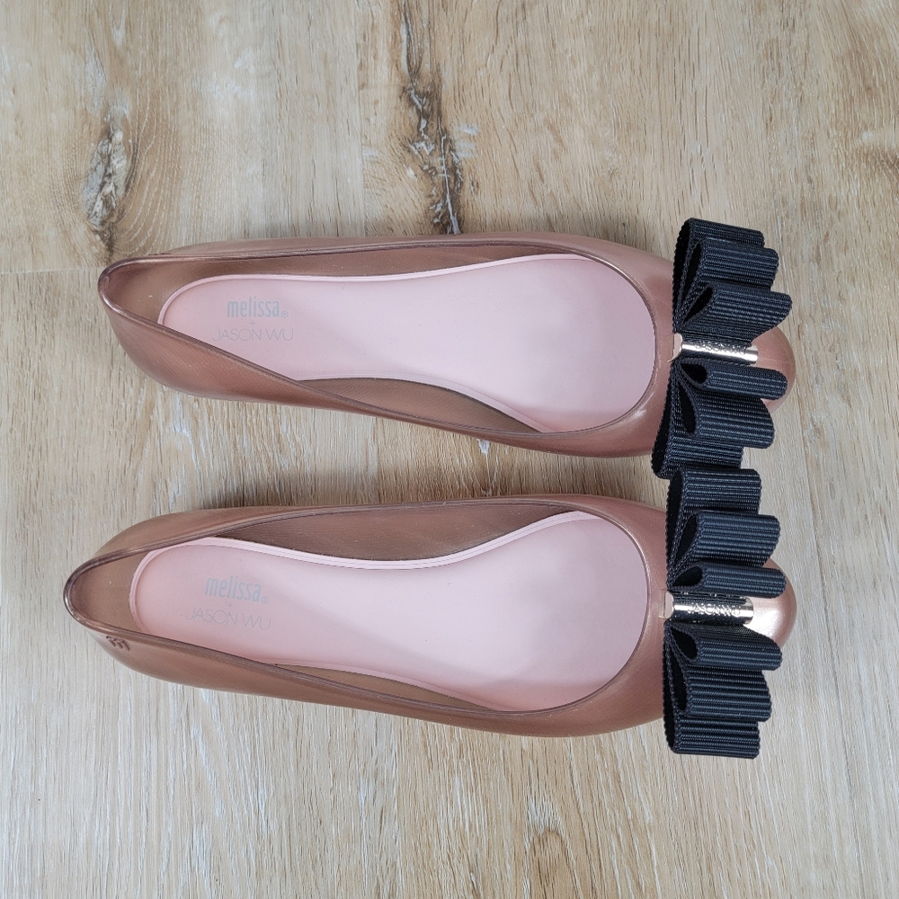 Melissa + Jason Wu Rose Gold Jelly Shoe with Black Bow - Picture 10 of 11